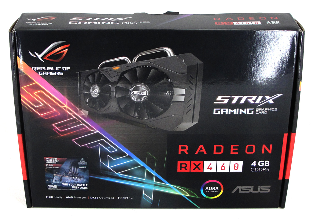 Die Verpackung der ASUS ROG STRIX Radeon RX 460 OC abgelichtet.