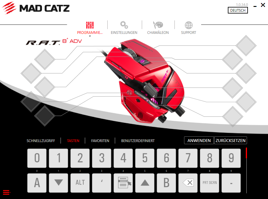 Die Software von Mad Catz wird zur Konfiguration empfohlen.