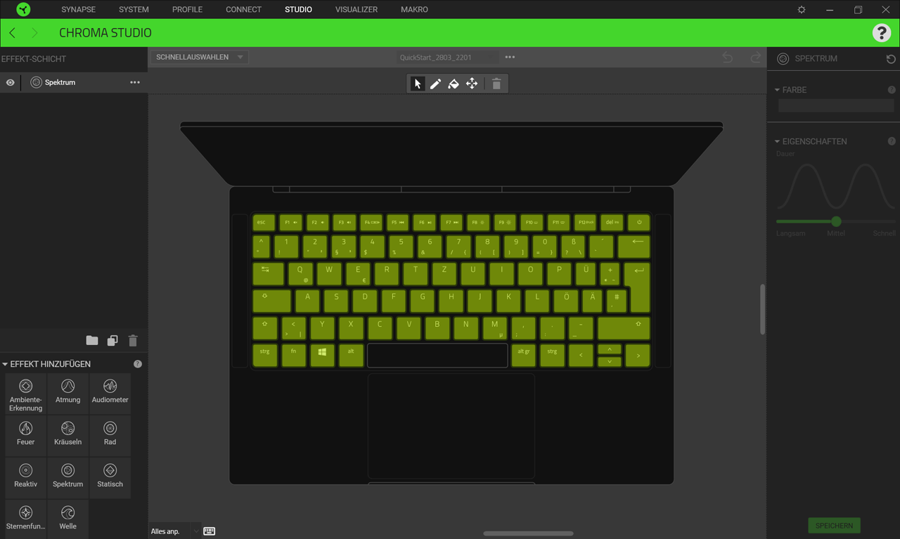 Razer Software ‒ Anpassung der Beleuchtung per Chroma Studio.