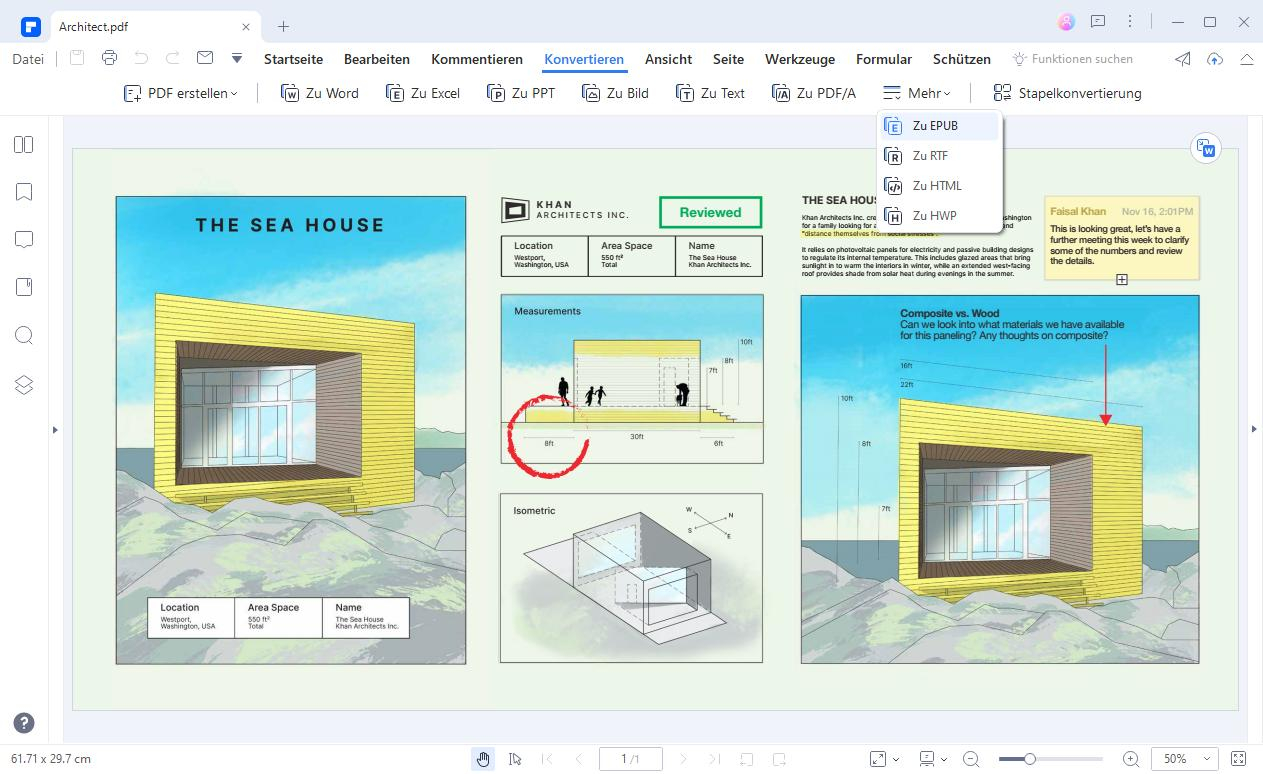 Mit Wondershare PDFelement wird beispielsweise PDF zu EPUB konvertiert.